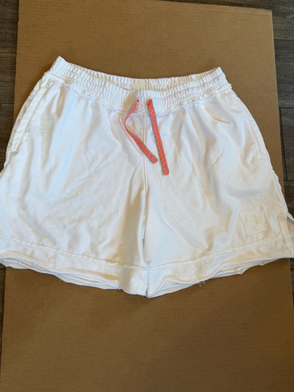 White Women’s Drawstring Lounge Shorts with Coral Tie by Free People lg